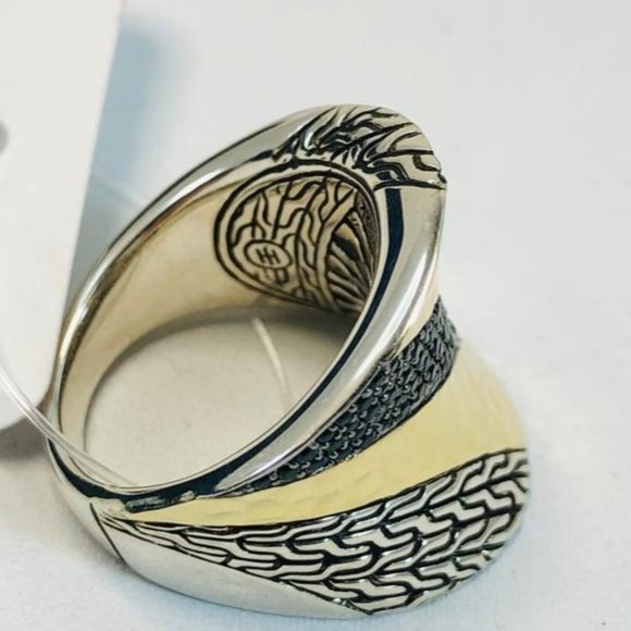 JOHN HARDY Hammered 18k Gold , Black Saphire and Spinel Saddle Ring - Picture 8 of 10